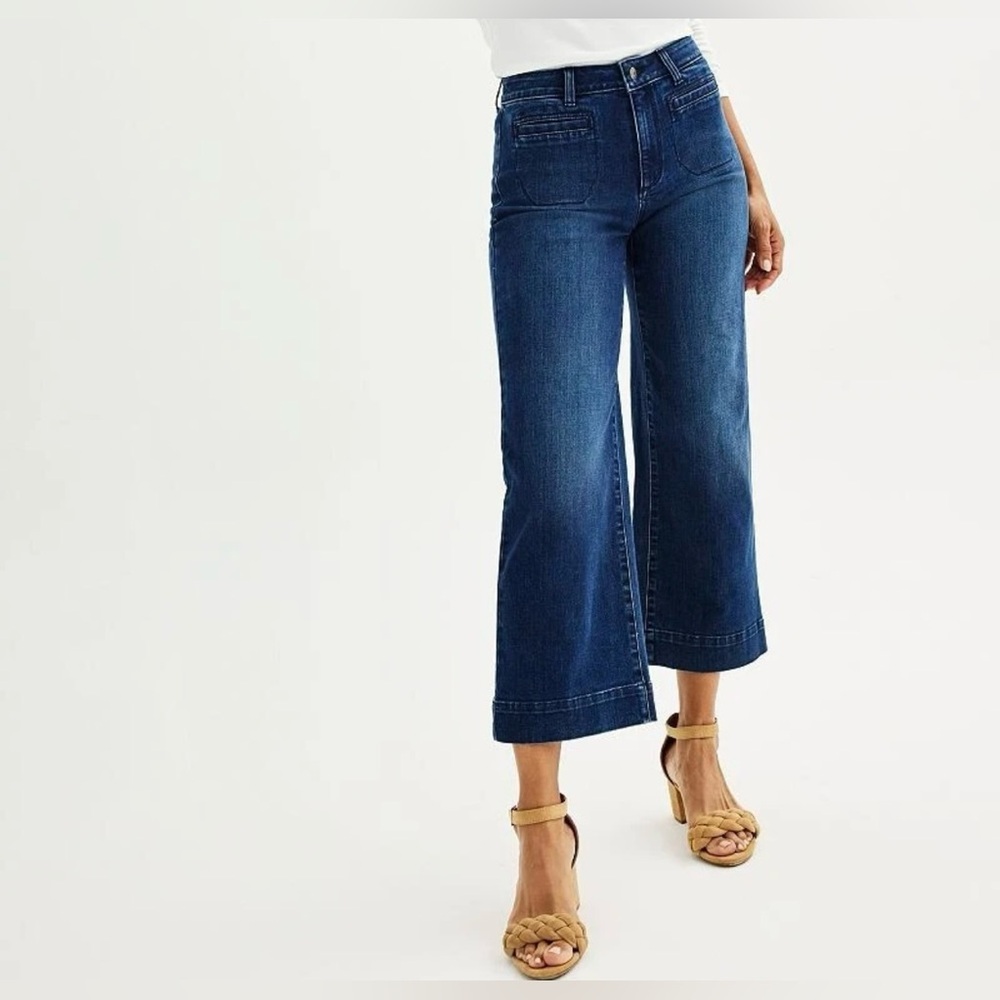 NEW Sonoma Wide Leg Ankle Jeans Womens 16 Blue Dark Wash Cotton Stretch preppy